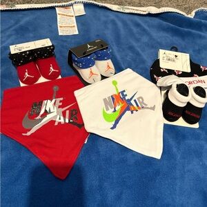 BUNDLE OF 3 Jordan Baby Bib and Sock Set - Red, White, Blue, Black